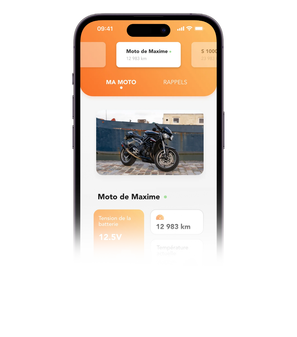 ecran de l'application, focus moto de maxime