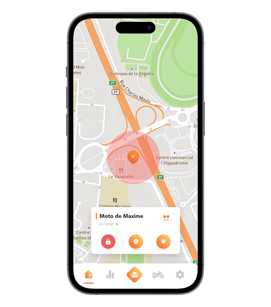 Écran de l'application : localisation du véhicule